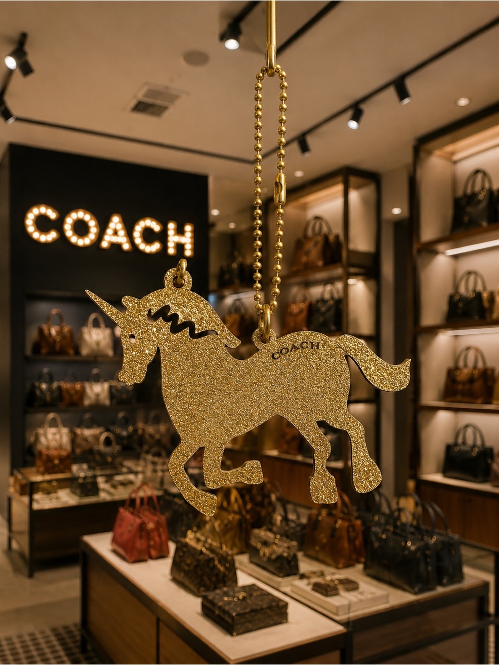 Coach Rare Limited Edition Gold Glitter Unicorn Charm Keychain